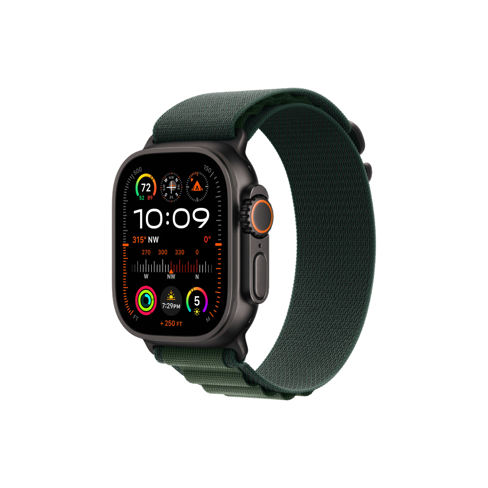 Apple Watch Ultra 2 49mm Cellular + GPS - Black Titanium Case with Dark Green Alpine Loop - Small