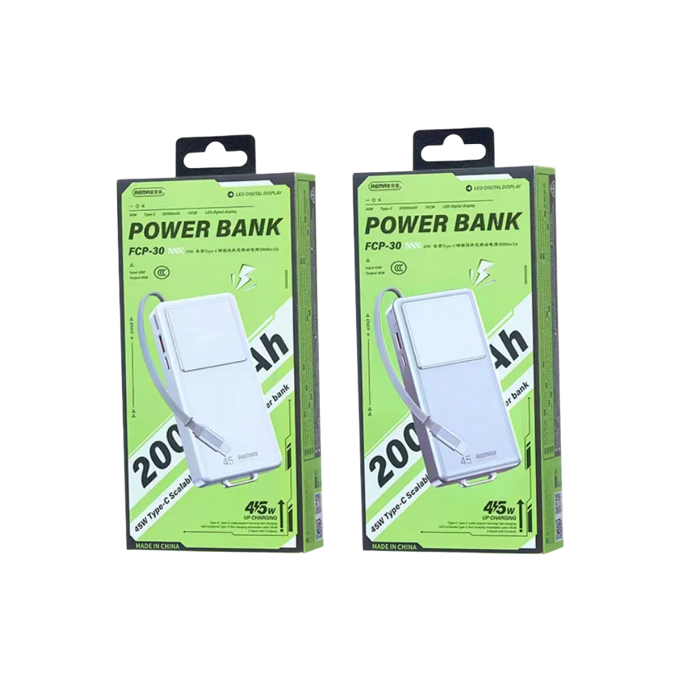 REMAX FCP-30 20000mAh Type-C Scalable Cable Fast Charging Cabled Power Bank ( PD45W )}